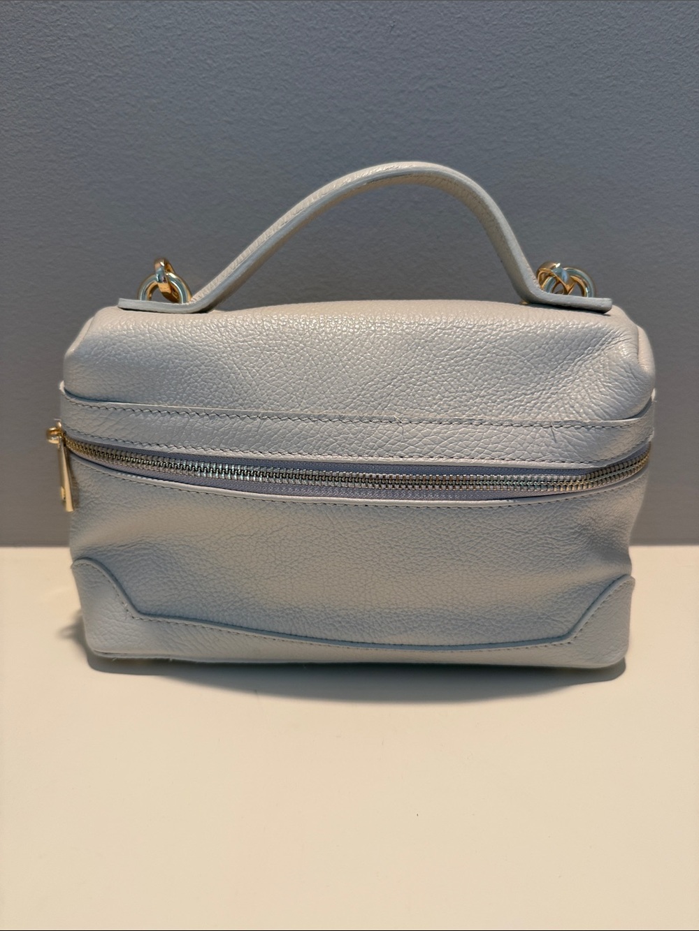 Small Top-Handle Leather Crossbody Bag - Light Gray